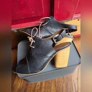 Size 10 J Shoes Josephine Leather Peep Toe Slingback chunky Wooden Heels Sh004